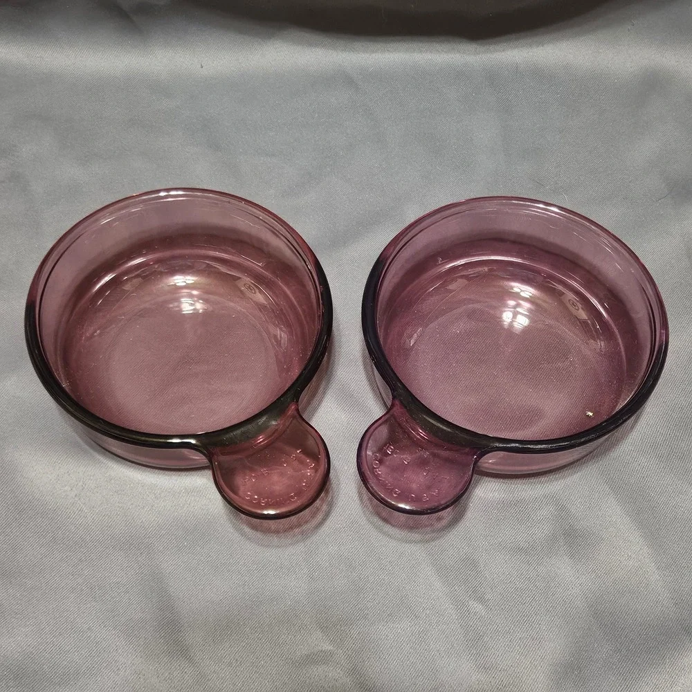 Vintage Corning Visions Cranberry Glass Grab-It Bowls 150-B 0.4L USA Set of 2